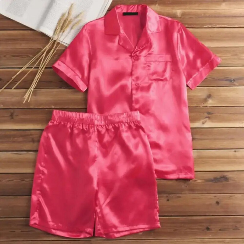 2 vnt./komplektas Vyriški naktiniai marškiniai kelnės miego pižamos rinkiniai trumpomis rankovėmis laisvomis miegančiomis elastinėmis juosmens šortai Šilkiniai vyriški miegui skirtų drabužių rinkinys