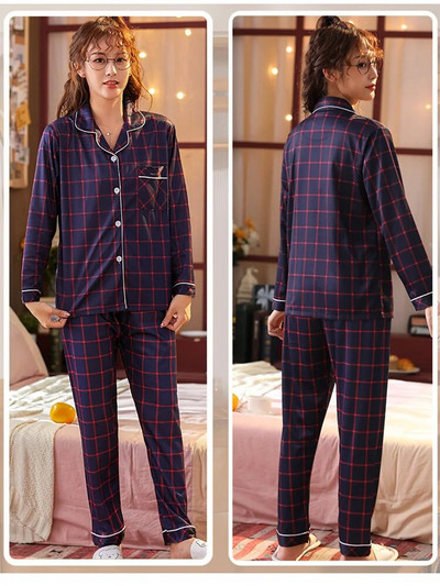 Talvine naiste ruuduline trükitud pidžaamad pikkade varrukatega naiste püksid pidžaamakomplekt vabaaja pehme magamisriided, ülikond, naiste koduriided