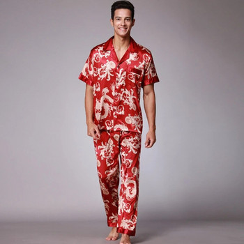 SSH021 Есенни летни дневни облекла с къси ръкави и дълги панталони Комплект пижами Мъжки сатенени копринени пижами с щампи Мъжки пижами Пижами Пижами