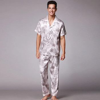 SSH021 Есенни летни дневни облекла с къси ръкави и дълги панталони Комплект пижами Мъжки сатенени копринени пижами с щампи Мъжки пижами Пижами Пижами