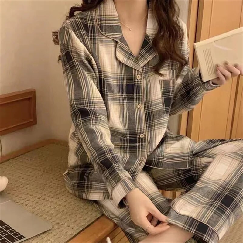 Zimski karirani set ženskih pidžama odijelo s mekim ležernim džemperom Ženske hlače s dugim rukavima Odjeća za spavanje Kućna odjeća Pidžame