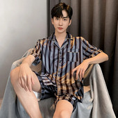 Meeste suvine pidžaama meestele, ülisuured reväärinööbid, siidist meeste pidžaamad lühikeste pükstega, poiste satiinist magamisriiete komplekt, pidžaama Mujer