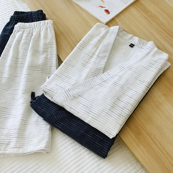 Кимоно Пижами Мъжки къси панталони с къси ръкави Японски летни мъжки свободни обикновени памучни райета, изпотен костюм, панталон, пижама