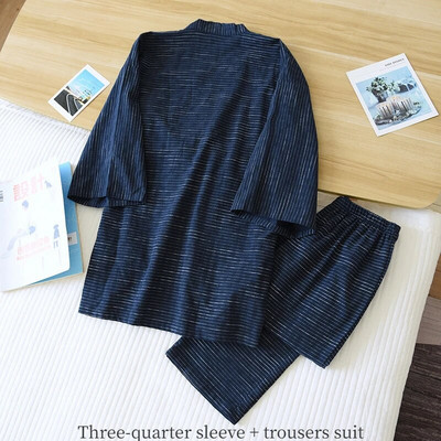 Kimono pidžama Muške kratke hlače kratkih rukava Japanska ljetna muška labava jednostavna pamučna prugasta pantalona Pidžama od znoja