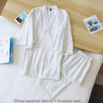 Kimono pidžama Muške kratke hlače kratkih rukava Japanska ljetna muška labava jednostavna pamučna prugasta pantalona Pidžama od znoja