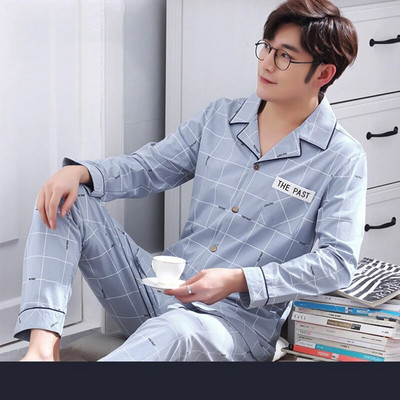 100% pamučna pidžama za muškarce, 2 komada dnevnih pidžama za spavanje, karirana proljetna spavaćica, kućna odjeća, muška pižama, komplet pidžama od čistog pamuka