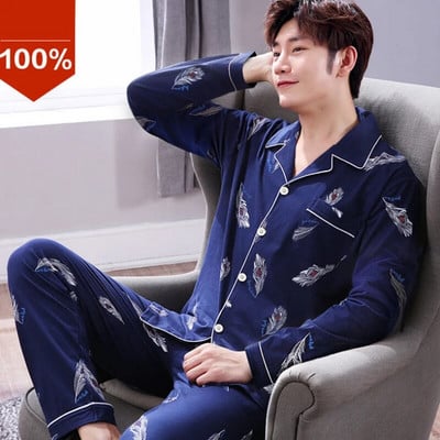 100% pamučna pidžama za muškarce, 2 komada dnevnih pidžama za spavanje, karirana proljetna spavaćica, kućna odjeća, muška pižama, komplet pidžama od čistog pamuka