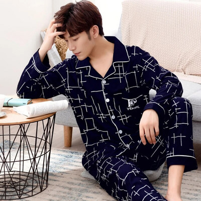 100% pamučna pidžama za muškarce, 2 komada dnevnih pidžama za spavanje, karirana proljetna spavaćica, kućna odjeća, muška pižama, komplet pidžama od čistog pamuka