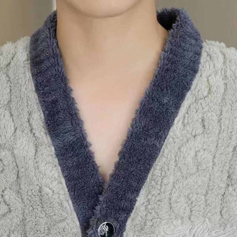 Komplet pidžama od koraljnog flisa, muška spavaća odjeća, zimska pidžama, kardigan, komplet od 2 komada, topla spavaćica od flanela za slobodno vrijeme, zadebljana kućna odjeća