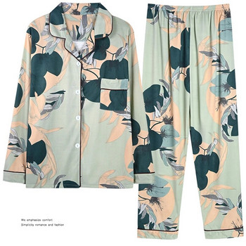 Пижама с голям размер есен/зима с дълъг ръкав Дамски комплект жилетка с ревер Панталони на точки Домашно облекло Пролетно и есенно горно облекло