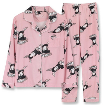 Пижама с голям размер есен/зима с дълъг ръкав Дамски комплект жилетка с ревер Панталони на точки Домашно облекло Пролетно и есенно горно облекло