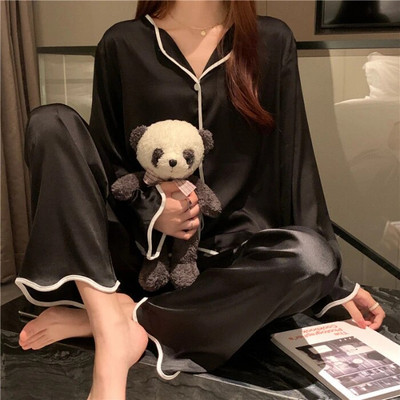 Komplet pidžama za žene Luksuzna pidžama od slatkog satena Ženska elegantna kućna odjeća s dugim rukavima i dugim hlačama Kompleti za spavanje