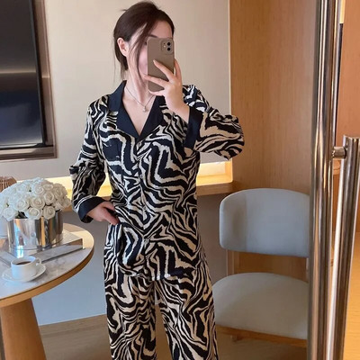 Komplet pidžama za žene Luksuzna pidžama od slatkog satena Ženska elegantna kućna odjeća s dugim rukavima i dugim hlačama Kompleti za spavanje