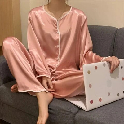 Komplet pidžama za žene Luksuzna pidžama od slatkog satena Ženska elegantna kućna odjeća s dugim rukavima i dugim hlačama Kompleti za spavanje