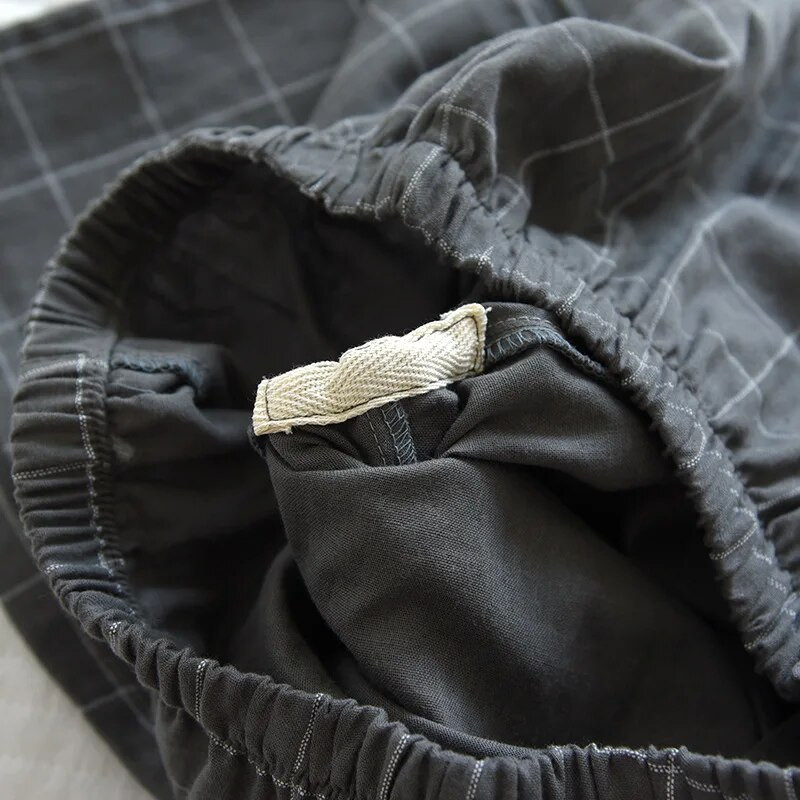 Vasarinė nauja vyriška pižama dviejų dalių 100% medvilnės marlės trumpomis rankovėmis šortai paprasti languoti laisvas laisvas laisvas laisvas kvėpuojantis namų kostiumas