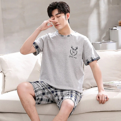 Trendyol Print Ανδρικές καρό Πυτζάμες Ανδρικές Πυτζάμες Καλοκαιρινές Βαμβακερές Λεπτές Ανδρικές Πιτζάμες Hombre Σετ Causual Άνετες πιτζάμες homme