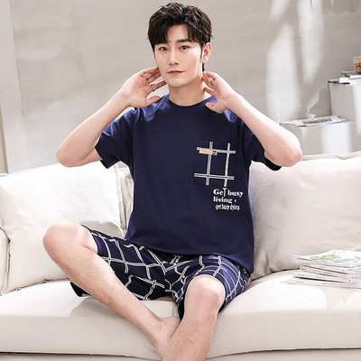 Trendyol Print Ανδρικές καρό Πυτζάμες Ανδρικές Πυτζάμες Καλοκαιρινές Βαμβακερές Λεπτές Ανδρικές Πιτζάμες Hombre Σετ Causual Άνετες πιτζάμες homme