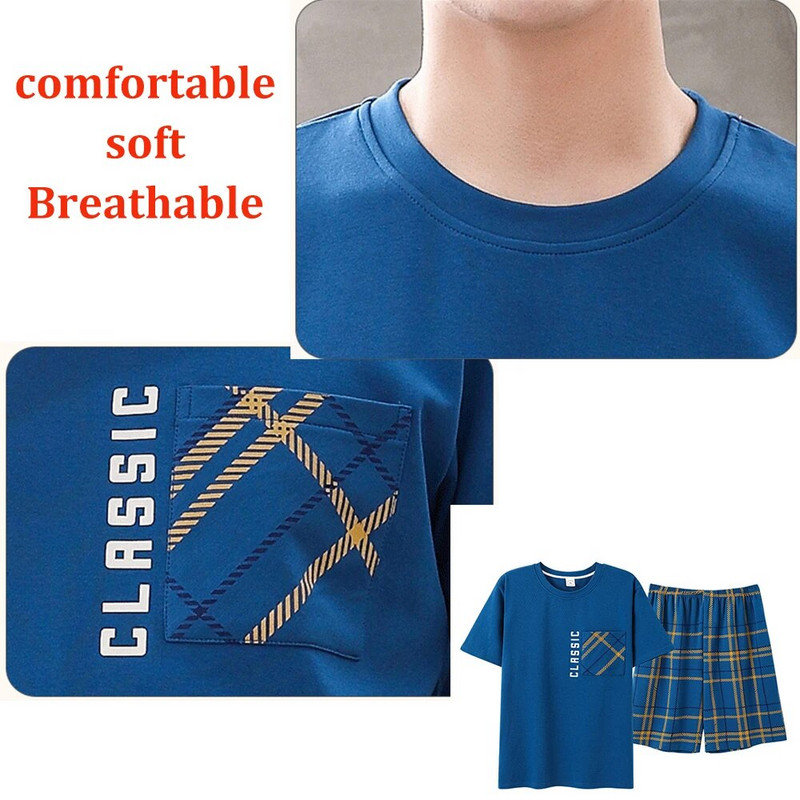 Trendyol Print Ανδρικές καρό Πυτζάμες Ανδρικές Πυτζάμες Καλοκαιρινές Βαμβακερές Λεπτές Ανδρικές Πιτζάμες Hombre Σετ Causual Άνετες πιτζάμες homme