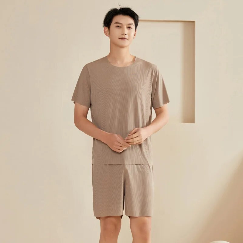 Καλοκαιρινό ανδρικό κοστούμι πιτζάμες μπλουζάκι Σορτς για το σπίτι Ανδρικά ρούχα χωρίς ίχνος στρογγυλή λαιμόκοψη Casual καλοκαιρινά casual σετ ρούχων σπιτιού