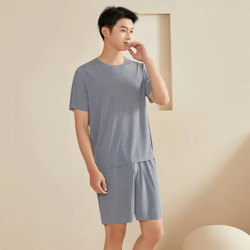 Καλοκαιρινό ανδρικό κοστούμι πιτζάμες μπλουζάκι Σορτς για το σπίτι Ανδρικά ρούχα χωρίς ίχνος στρογγυλή λαιμόκοψη Casual καλοκαιρινά casual σετ ρούχων σπιτιού