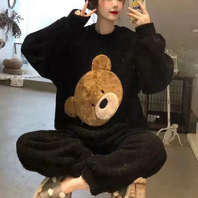 Φθινοπωρινό Χειμωνιάτικο Νέο Σετ Γυναικείες Πυτζάμες Ζεστές Φανέλες Μακρυμάνικο Παντελόνι Σετ δύο τεμαχίων Χαριτωμένα μαλακά ρούχα για το σπίτι Γυναικεία ρούχα