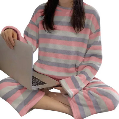 Φθινοπωρινό Χειμωνιάτικο Νέο Σετ Γυναικείες Πυτζάμες Ζεστές Φανέλες Μακρυμάνικο Παντελόνι Σετ δύο τεμαχίων Χαριτωμένα μαλακά ρούχα για το σπίτι Γυναικεία ρούχα