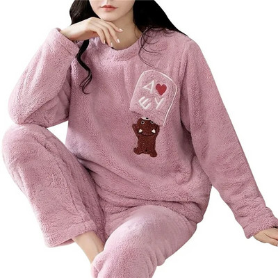Φθινοπωρινό Χειμωνιάτικο Νέο Σετ Γυναικείες Πυτζάμες Ζεστές Φανέλες Μακρυμάνικο Παντελόνι Σετ δύο τεμαχίων Χαριτωμένα μαλακά ρούχα για το σπίτι Γυναικεία ρούχα
