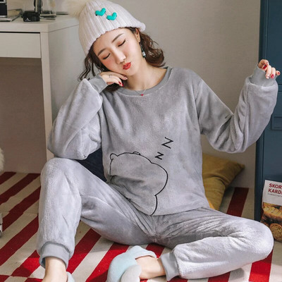 Sügisene talvine flanellist naiste pidžaamakomplekt, fliisist pidžaama, paksendatud soe pluss samet naiste koduriiete komplekt armas armas pidžaama