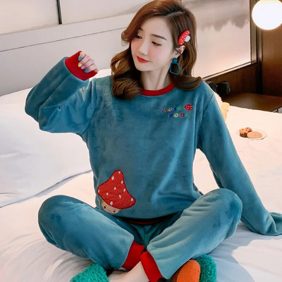 Sügisene talvine flanellist naiste pidžaamakomplekt, fliisist pidžaama, paksendatud soe pluss samet naiste koduriiete komplekt armas armas pidžaama