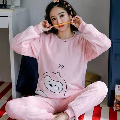 Sügisene talvine flanellist naiste pidžaamakomplekt, fliisist pidžaama, paksendatud soe pluss samet naiste koduriiete komplekt armas armas pidžaama