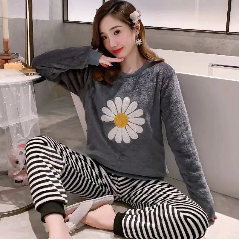 Sügisene talvine flanellist naiste pidžaamakomplekt, fliisist pidžaama, paksendatud soe pluss samet naiste koduriiete komplekt armas armas pidžaama