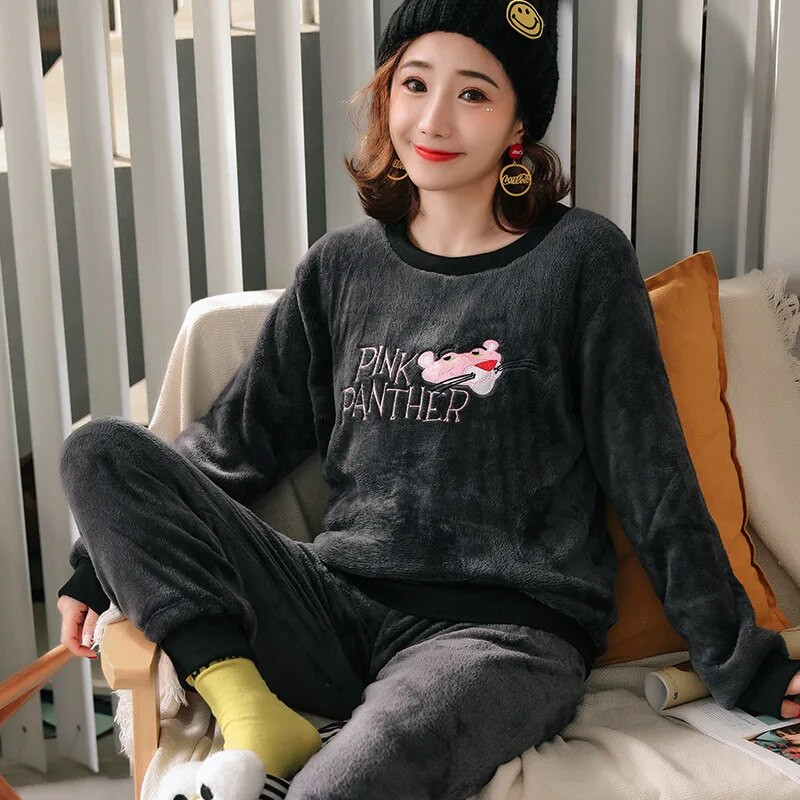 Sügisene talvine flanellist naiste pidžaamakomplekt, fliisist pidžaama, paksendatud soe pluss samet naiste koduriiete komplekt armas armas pidžaama