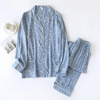 Комплект от две части Дамски домашни дрехи за пролетта и есента Вискозен памучен панталон с дълъг ръкав Дамски комплект пижами