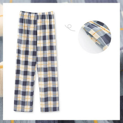 Ljeto Proljeće Pletene pamučne muške karirane hlače za spavanje Široke mekane duge hlače Domaća odjeća Prozračne muške dnevne donjice za spavanje