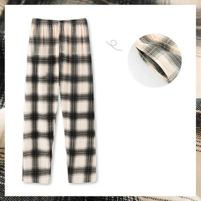 Ljeto Proljeće Pletene pamučne muške karirane hlače za spavanje Široke mekane duge hlače Domaća odjeća Prozračne muške dnevne donjice za spavanje