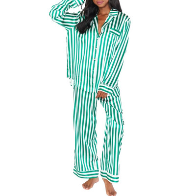 Imcute γυναικείες χριστουγεννιάτικες πιτζάμες δύο τεμαχίων σατέν μεταξωτό μακρυμάνικο πουκάμισο με κουμπιά και χαλαρό μακρύ παντελόνι σαλόνι νυχτικά