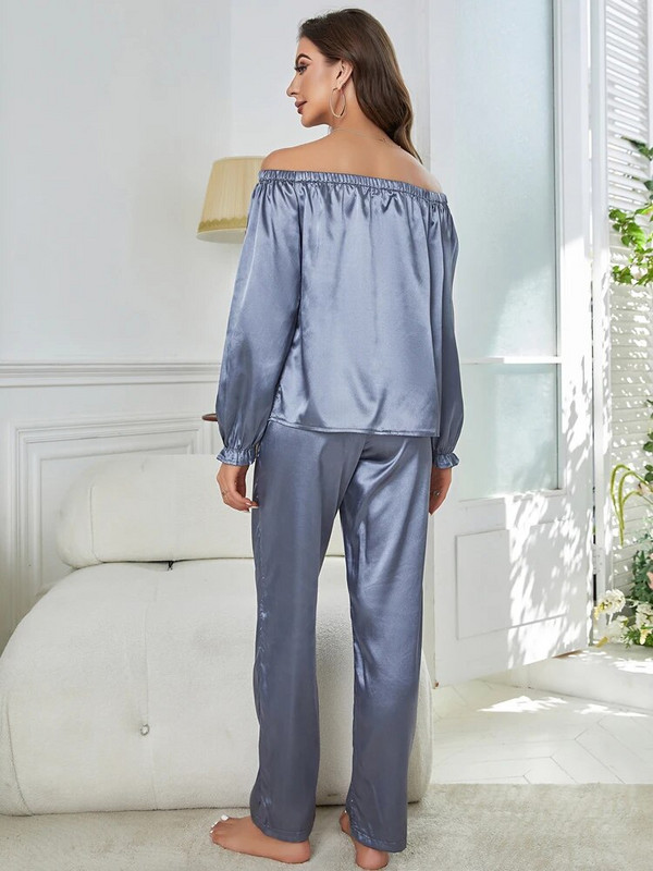 Naiste pidžaamakomplekt Slash kaelaga siidist satiinist luksuslik stiil naiste magamisriided pikkade varrukatega siidine puutetundlik koduriided ööriiete ülikond 2 tk