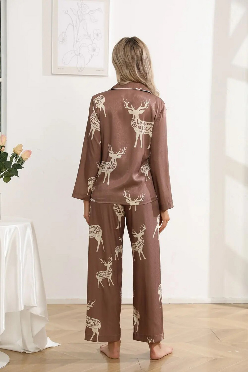 Nova božićna ženska pidžama s printom sobova, komplet od 2 komada dugih rukava i hlača, udobna i lijepa božićna spavaćica