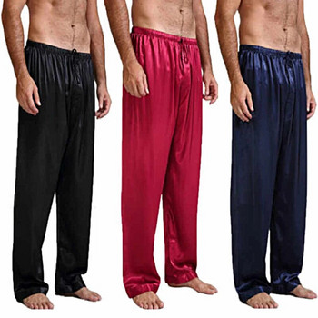 2020 г. Мъжки свободни сатенени копринени пижами, спално облекло, панталони, нощница, пижами, дълги панталони, домашно облекло, долнище за сън