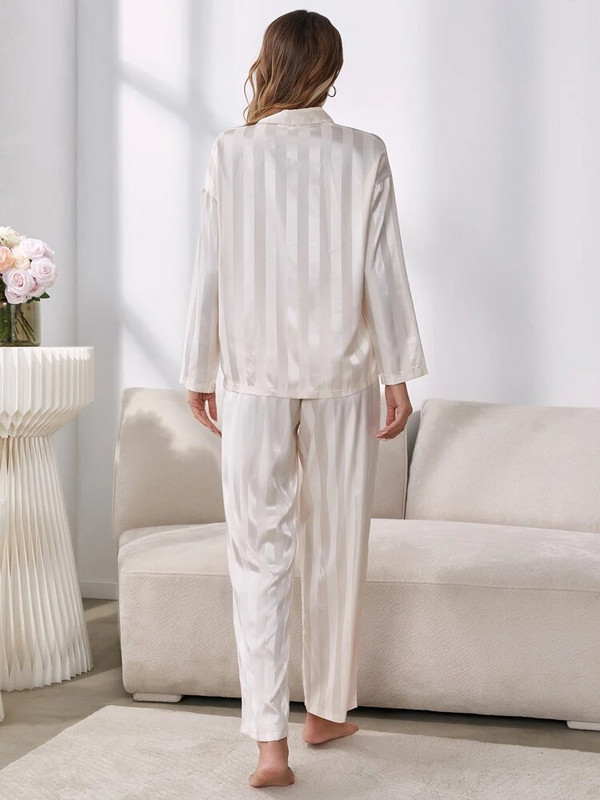 Komplet pidžama Ženske prugaste svilenkaste satenske pidžame Dugi rukavi Odjeća za spavanje 2 komada Ženska salonka Donje rublje Kućna odjeća Noćna odjeća
