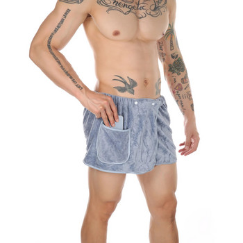 CLEVER-MENMODE Мъжки хавлиени панталони за носене Долнище за сън Секси кюлоти Пижами Пухкаво нощно облекло Сауна Джоб Дебело домашно облекло