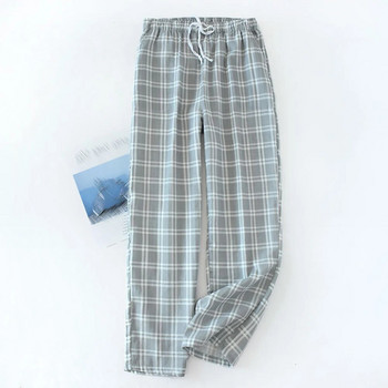 Мъжки меки шнурове Домашен памук Лято Есен Спално облекло с ластик на талията Ежедневни пижами Панталони Карирани долнища на пижами Панталони
