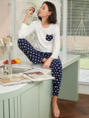 Ženske pidžame dugih rukava Top s O izrezom i džepom na prsima Hlače s 5 zvjezdica Pižama Žensko dvodijelno odijelo za kuću