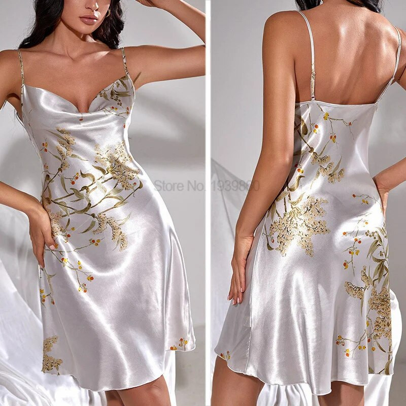 Košulja spavaćica Ženska satenska kimono spavaćica na naramenice, spavaćica od rajona, trešnje, spavaćica s v-izrezom, spavaćica s naramenicama