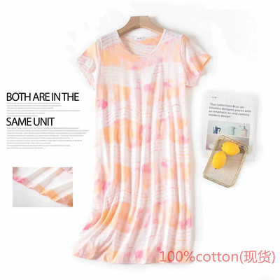 Ljetna spavaćica Ženska velika spavaćica Slatka kućna odjeća s printanim crtićima Pletena pamučna slatka spavaćica kratkih rukava s okruglim izrezom