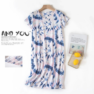 Ljetna spavaćica Ženska velika spavaćica Slatka kućna odjeća s printanim crtićima Pletena pamučna slatka spavaćica kratkih rukava s okruglim izrezom