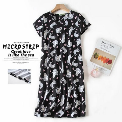 Ljetna spavaćica Ženska velika spavaćica Slatka kućna odjeća s printanim crtićima Pletena pamučna slatka spavaćica kratkih rukava s okruglim izrezom