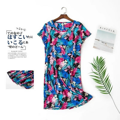 Ljetna spavaćica Ženska velika spavaćica Slatka kućna odjeća s printanim crtićima Pletena pamučna slatka spavaćica kratkih rukava s okruglim izrezom