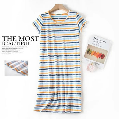 Ljetna spavaćica Ženska velika spavaćica Slatka kućna odjeća s printanim crtićima Pletena pamučna slatka spavaćica kratkih rukava s okruglim izrezom