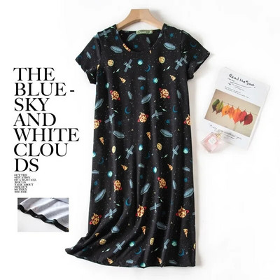 Ljetna spavaćica Ženska velika spavaćica Slatka kućna odjeća s printanim crtićima Pletena pamučna slatka spavaćica kratkih rukava s okruglim izrezom